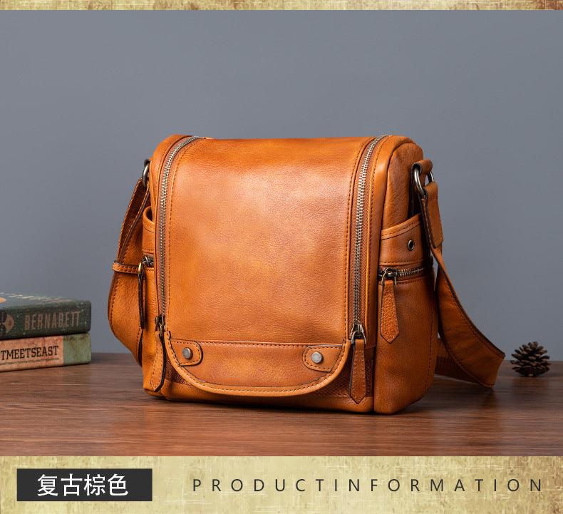 Men's Shoulder Bag Genuine Cowhide Leather Retro Casual Crossbody Bag for Men