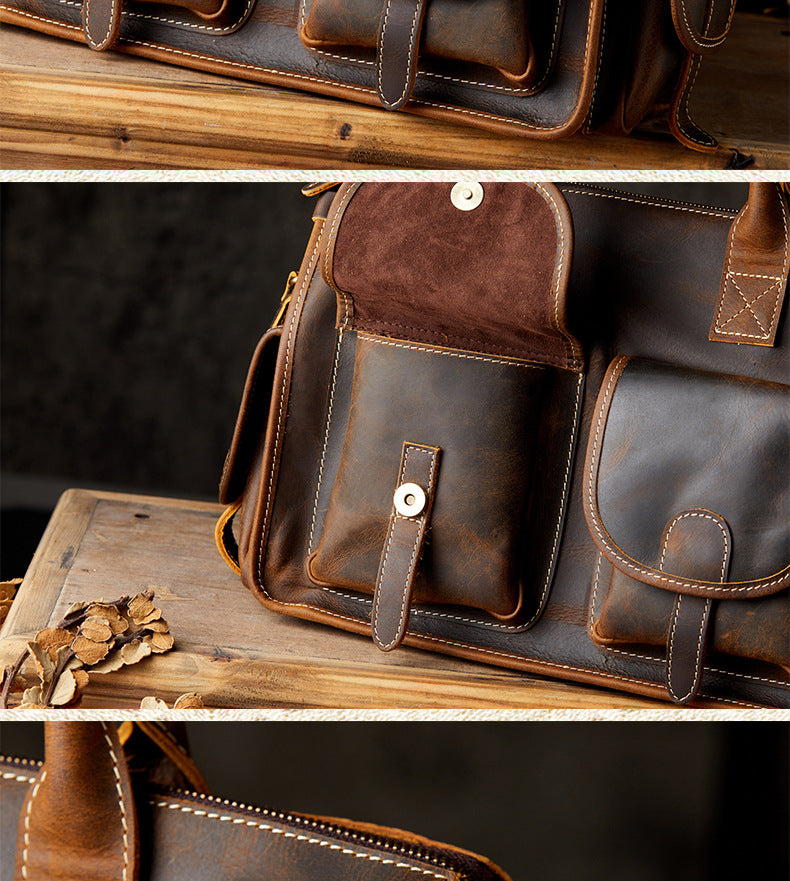 Men's original handmade handbag travel bag cowhide genuine leather messenger bag crossbody shoulder bag
