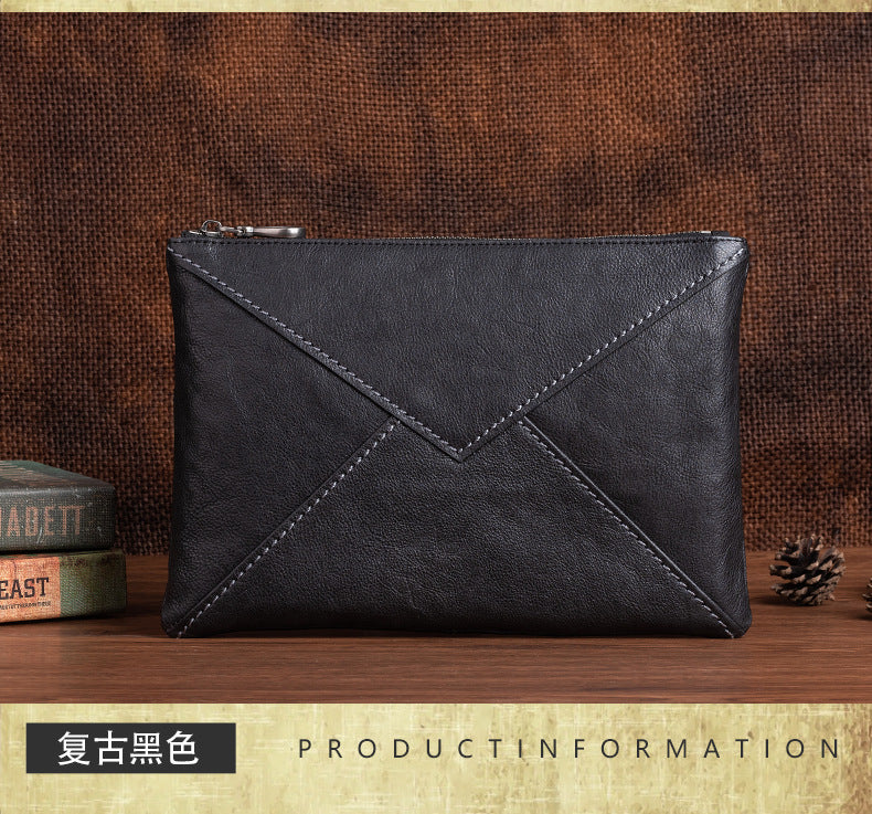 Men's Clutch Bag Genuine Cowhide Leather Casual Men's Handbag