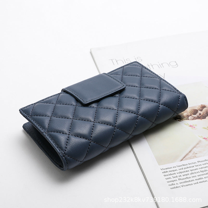 Women's short genuine leather wallet check wallet sheep leather wallet tri-fold cloth coin purse wallet women's wallet