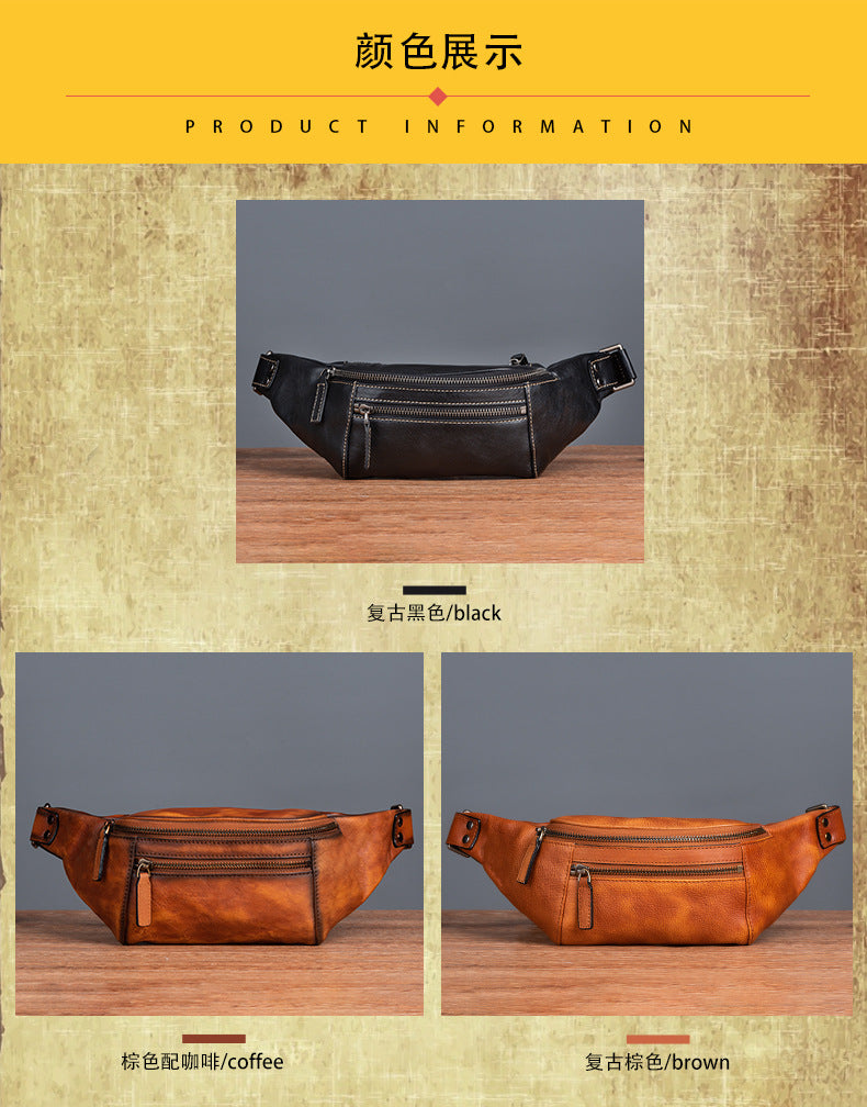 Men's Waist Pouch Cowhide Genuine Leather Retro Casual Men Bag