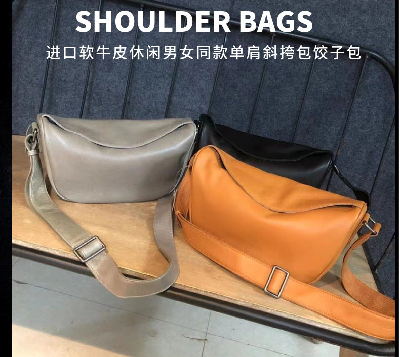 Men's Shoulder Bag Genuine Cowhide Leather Simple Casual Fashion Crossbody Bag for Men