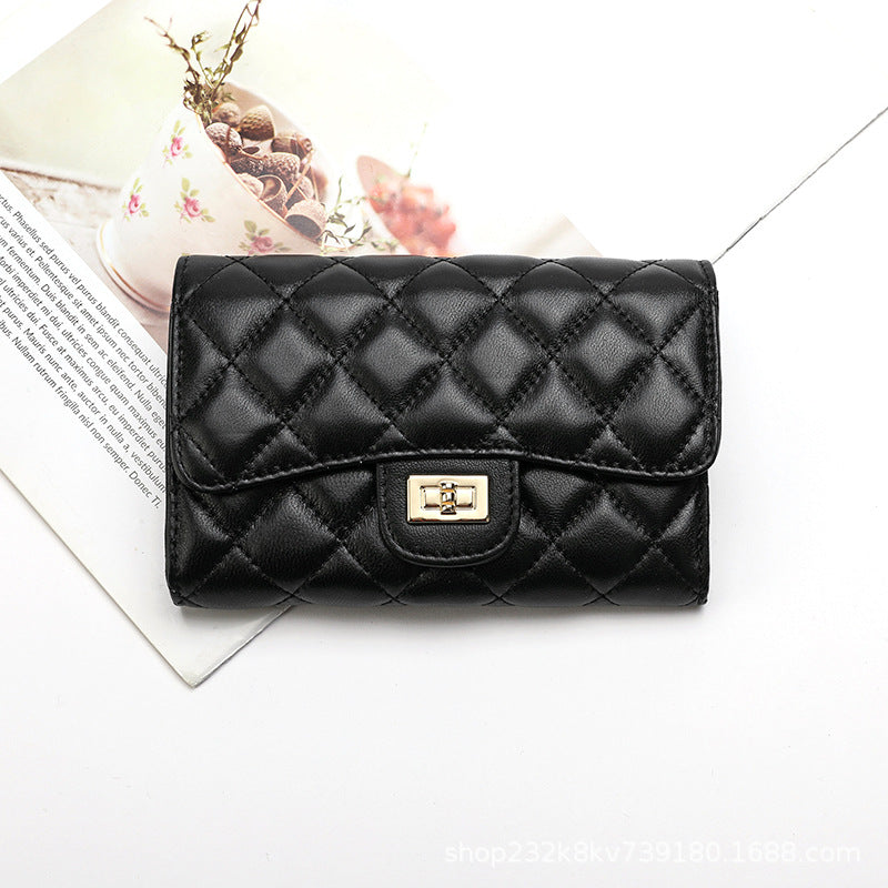 Sheep leather women's wallet stylish tri-fold wallet simple check wallet coin purse women's wallet