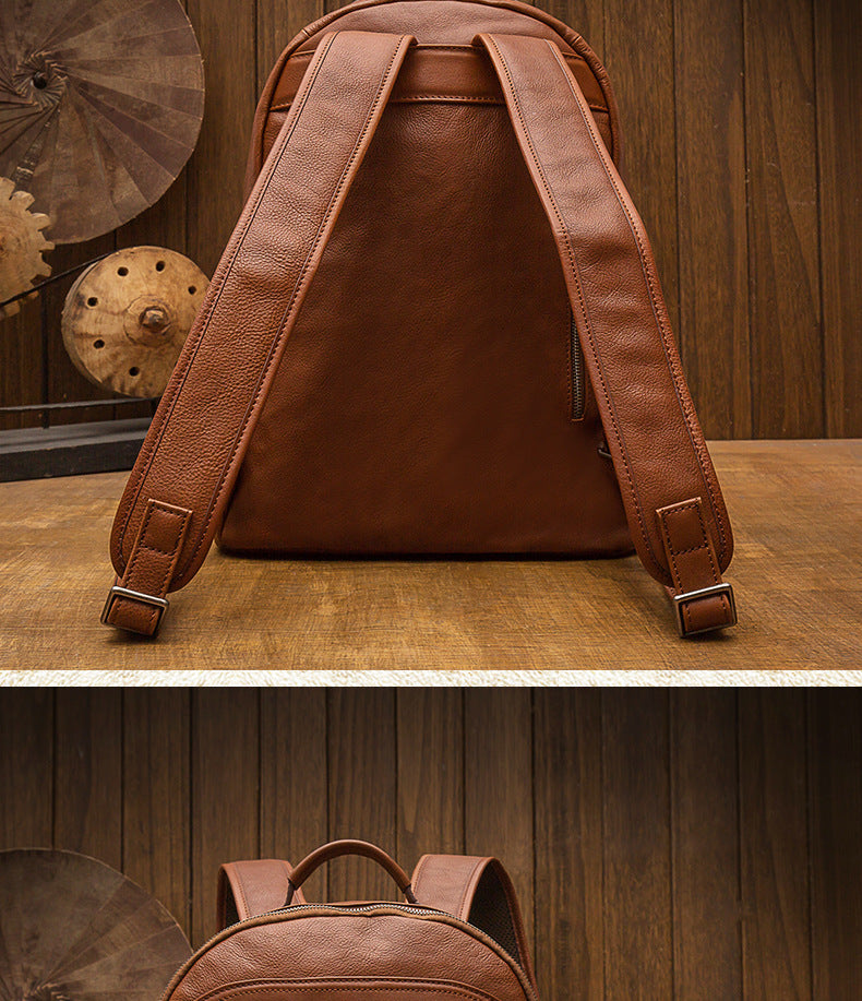 Men's backpack handmade cowhide genuine leather simple casual quality travel bag