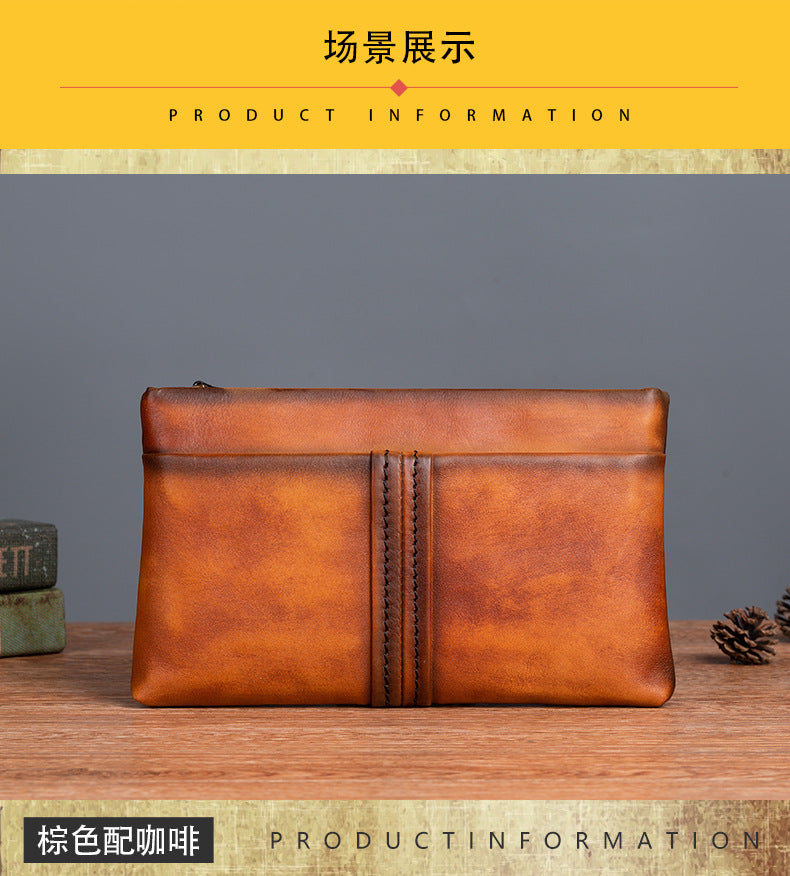 Men's Clutch Bag Genuine Cowhide Leather Retro Casual Men Bag