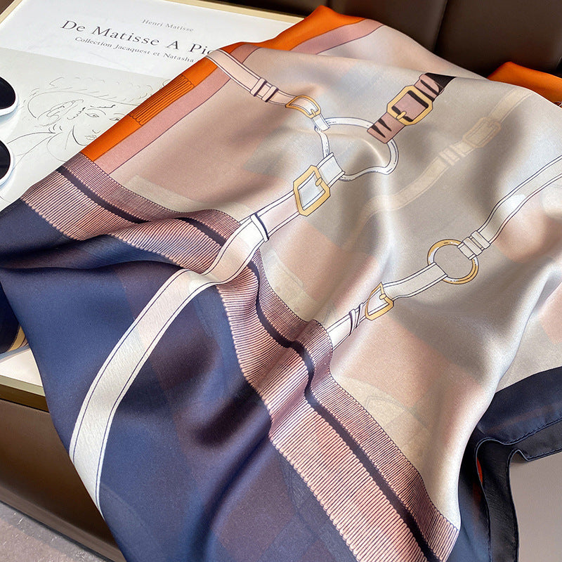 Scarf striped pattern sunscreen simulation silk fashion color beach trend printed pattern scarf
