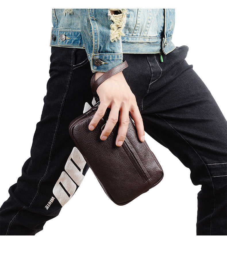 Men's Shoulder Bag Genuine Cowhide Leather Retro Casual Men Clutch Bag Crossbody Bag