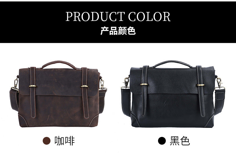 Men's Shoulder Bag Retro Cowhide Crazy Horse Messenger Bag Casual Fashion Large Capacity Crossbody Bag for Men Computer Bag