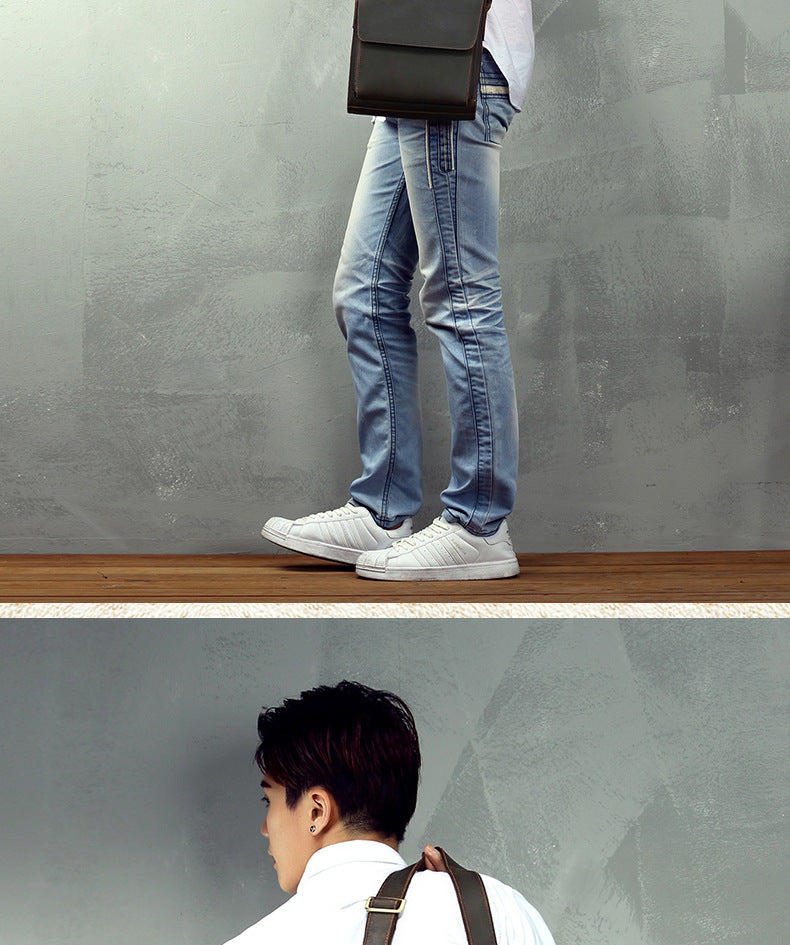 Men's Shoulder Bag Genuine Cowhide Leather Crazy Horse Original Simple Business Casual Fashion Crossbody Bag for Men