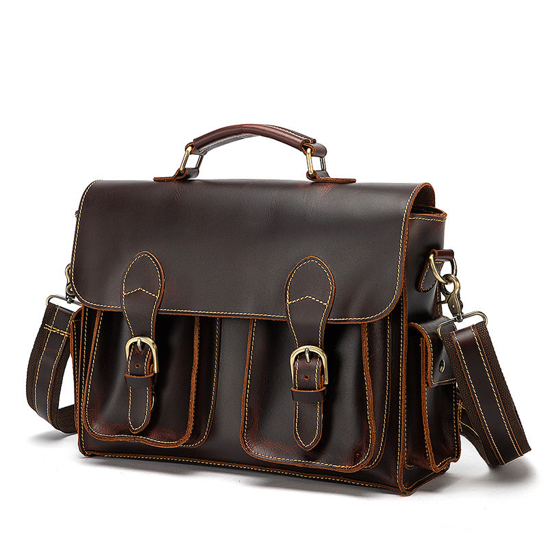Men's Briefcase Handbag Cowhide Genuine Leather Retro Business Computer Bag for Men