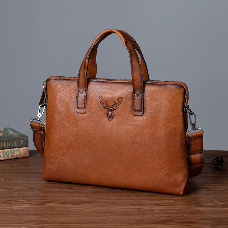 Men's Briefcase Cowhide Genuine Leather Casual Men's Handbag File Bag