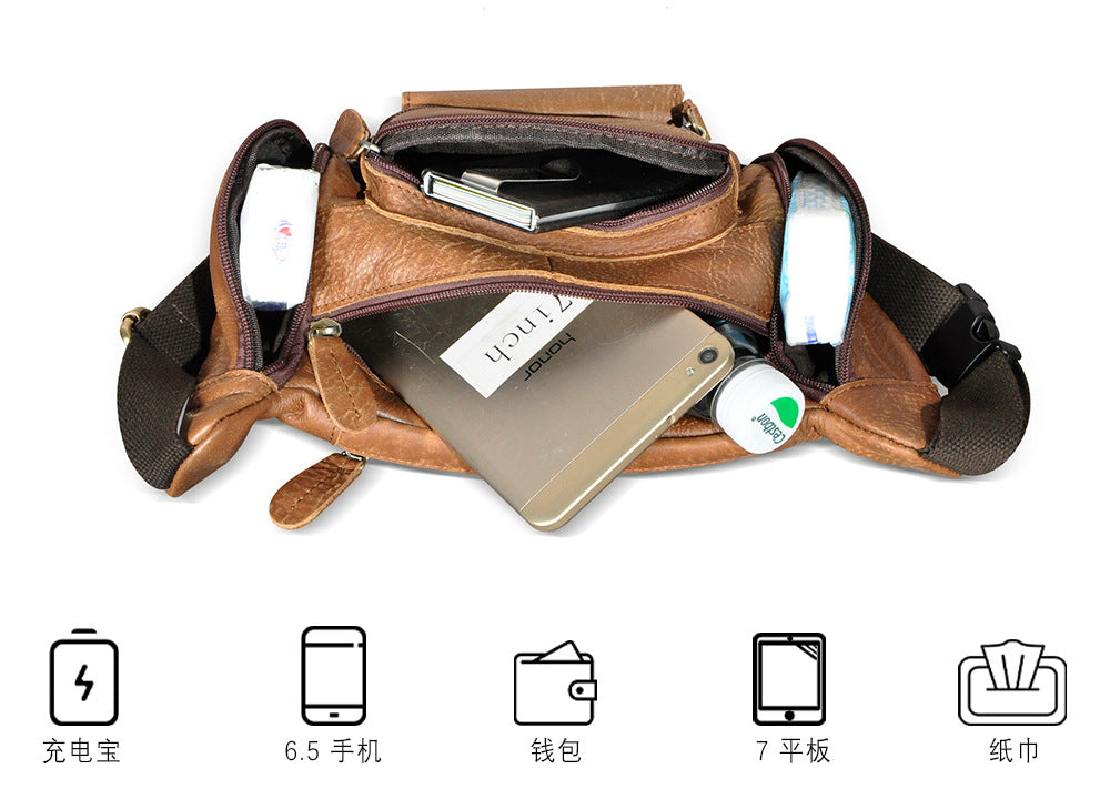 Men's waist pouch cowhide genuine leather fashion retro outdoor bust bag for men