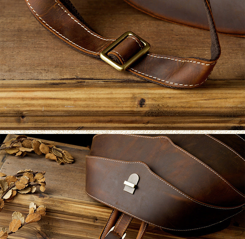 Men's Rucksack Retro Cowhide Crazy Horse Handmade Unique Fashion Beatles Men's Bag