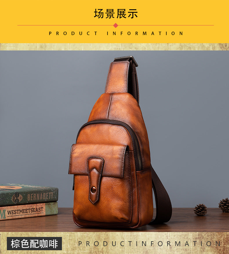 Men's bust bag Genuine cowhide leather retro casual crossbody bag for men