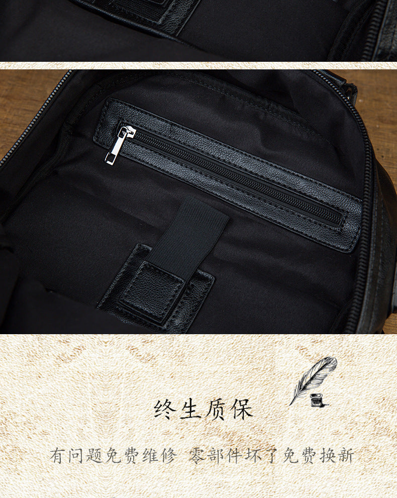 Men's rucksack cowhide genuine leather original handmade Korean fashion personality USB charging bag for men
