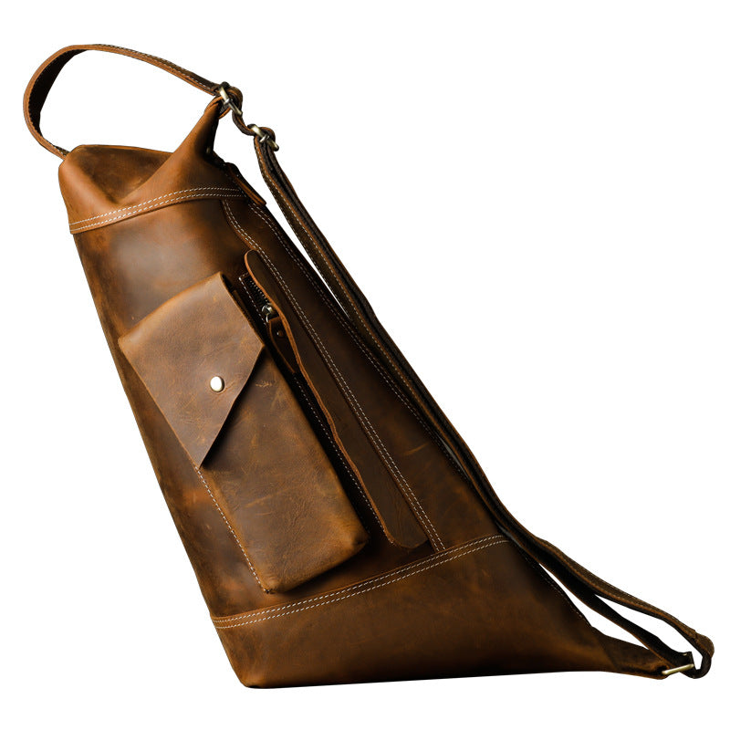 Men's Crossbody Bag Cow Leather Crazy Horse Handmade Retro Unique Fashion Multifunctional Shoulder Bag