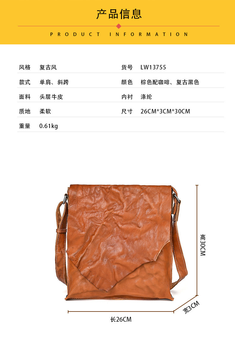 Men's Shoulder Bag Genuine Cowhide Leather Fashion Crossbody Bag for Men