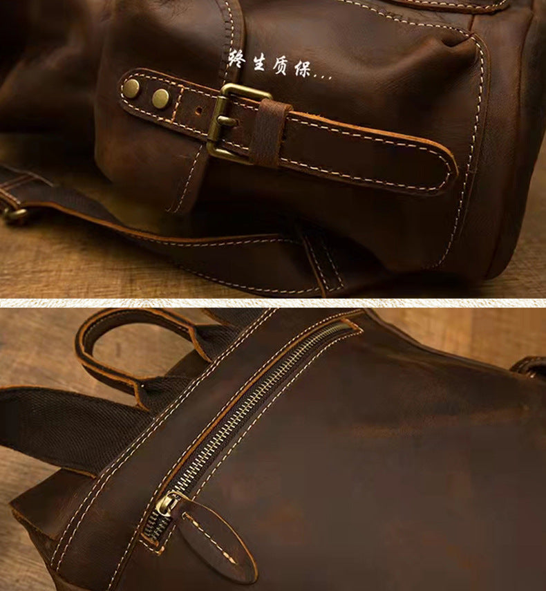 Men's backpack handmade genuine cowhide leather retro unique fashion casual travel bag