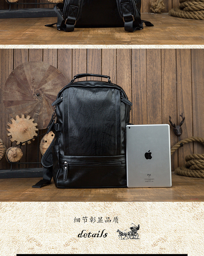 Men's rucksack cowhide genuine leather original handmade Korean fashion personality USB charging bag for men