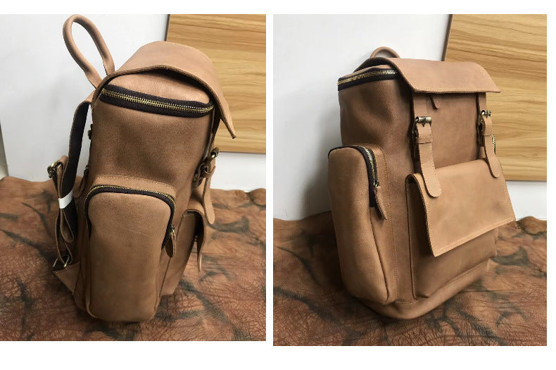 Men's backpack handmade genuine cowhide leather retro unique outdoor travel bag for men