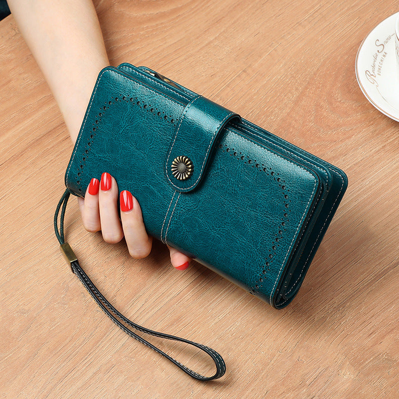 Wallet Women's Bag Wallet Openwork Genuine Leather Long Wallet Clutch Bag Women's Wallet
