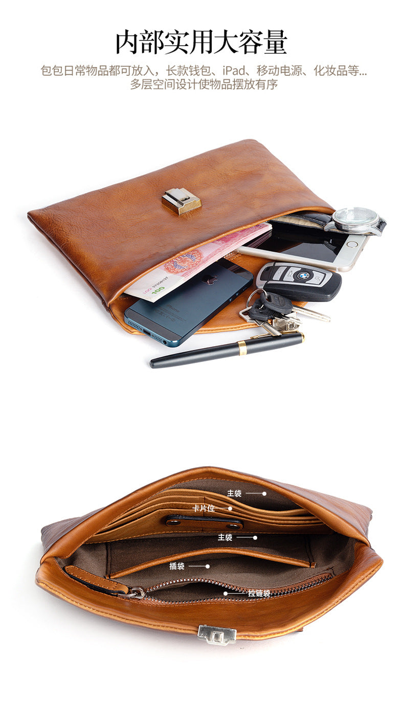Men's Clutch Bag Cowhide Genuine Leather Retro Casual Men's Handbag