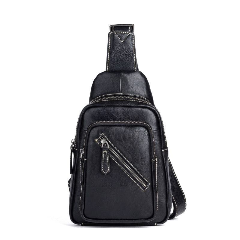 Men's Crossbody Bag Genuine Cowhide Leather Retro Casual Men's Bust Bag