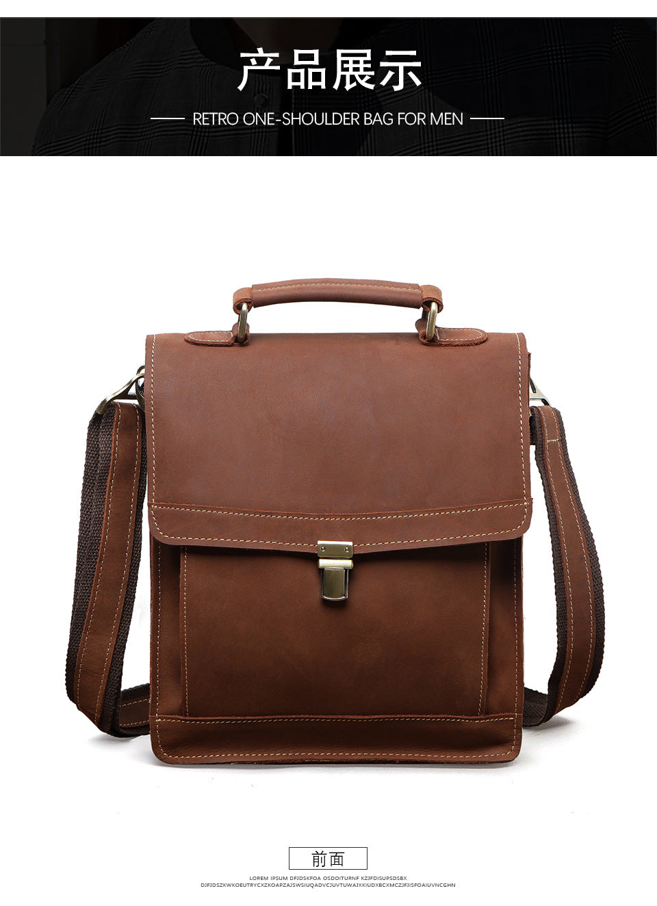 Men's Shoulder Bag Genuine Cowhide Leather Retro Briefcase Crossbody Bag for Men