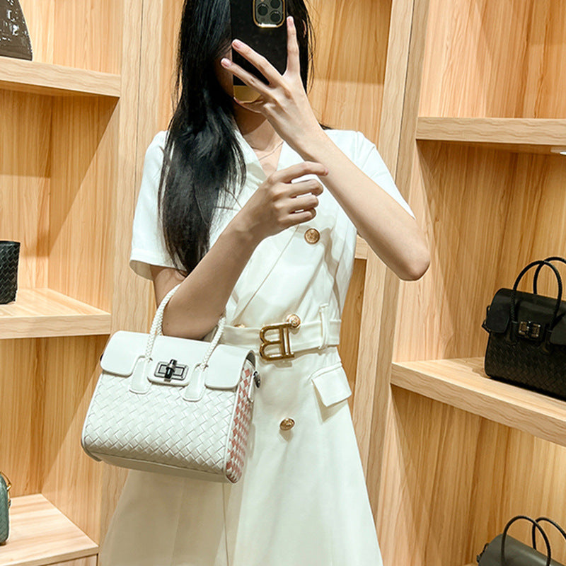Genuine leather women's bag sheep leather woven bag fashionable casual shoulder bag handbag.bag