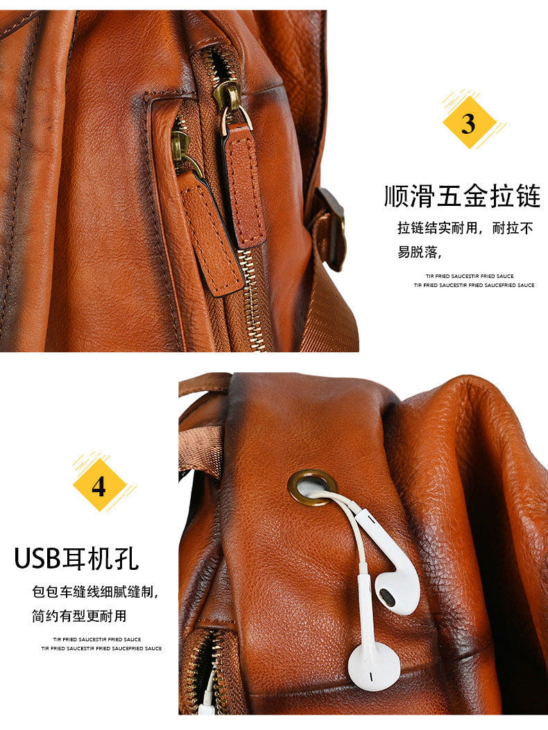 Men's Bust Bag Genuine Cowhide Leather Retro Casual Men's Crossbody Bag Travel Bag