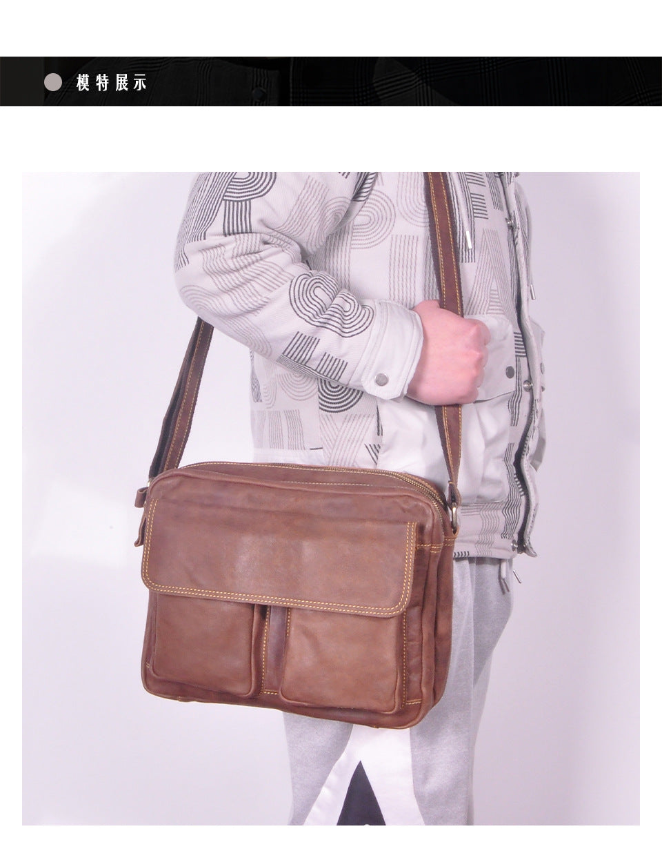 Men's Briefcase Genuine Cowhide Leather Retro Crossbody Bag Men's Shoulder Bag Computer Bag