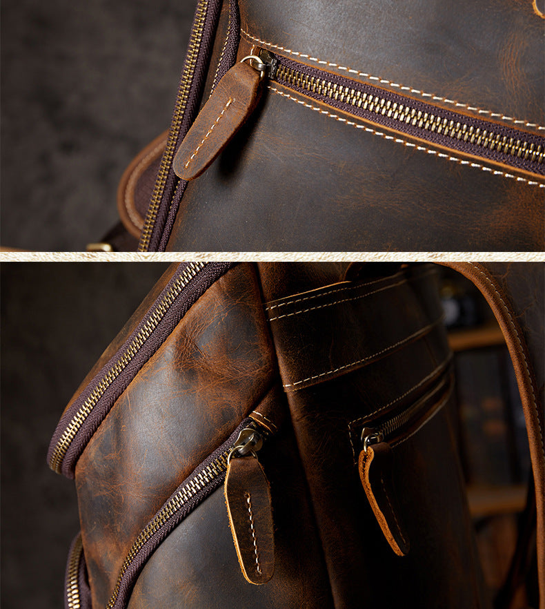 Men's backpack, handmade, genuine cowhide leather, retro outdoor men's travel bag, computer bag
