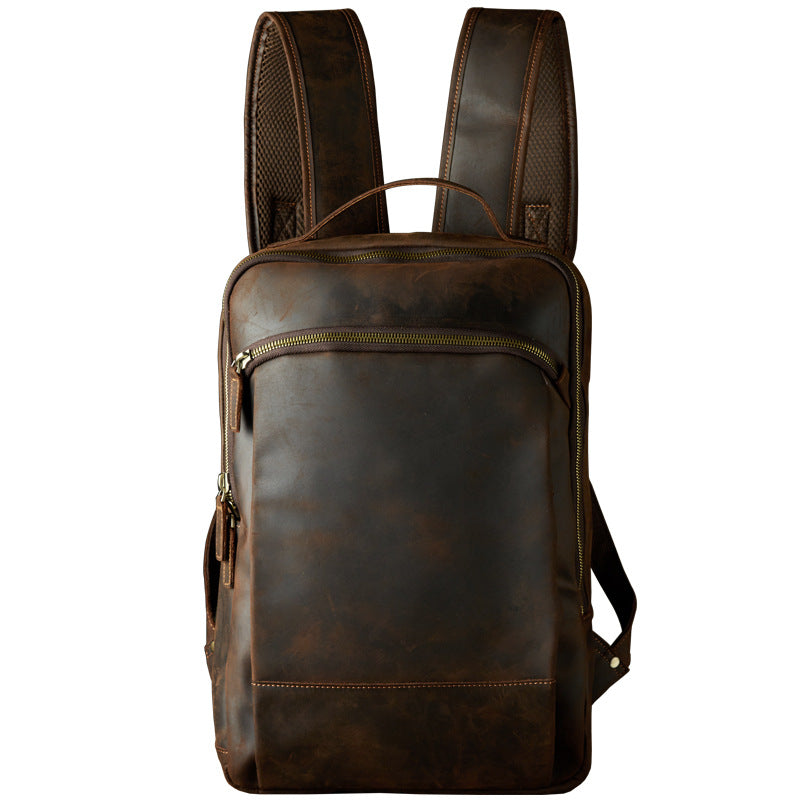 Men's Rucksack Genuine Cowhide Leather Handmade Casual Large Capacity Men's Business Bag Travel Bag