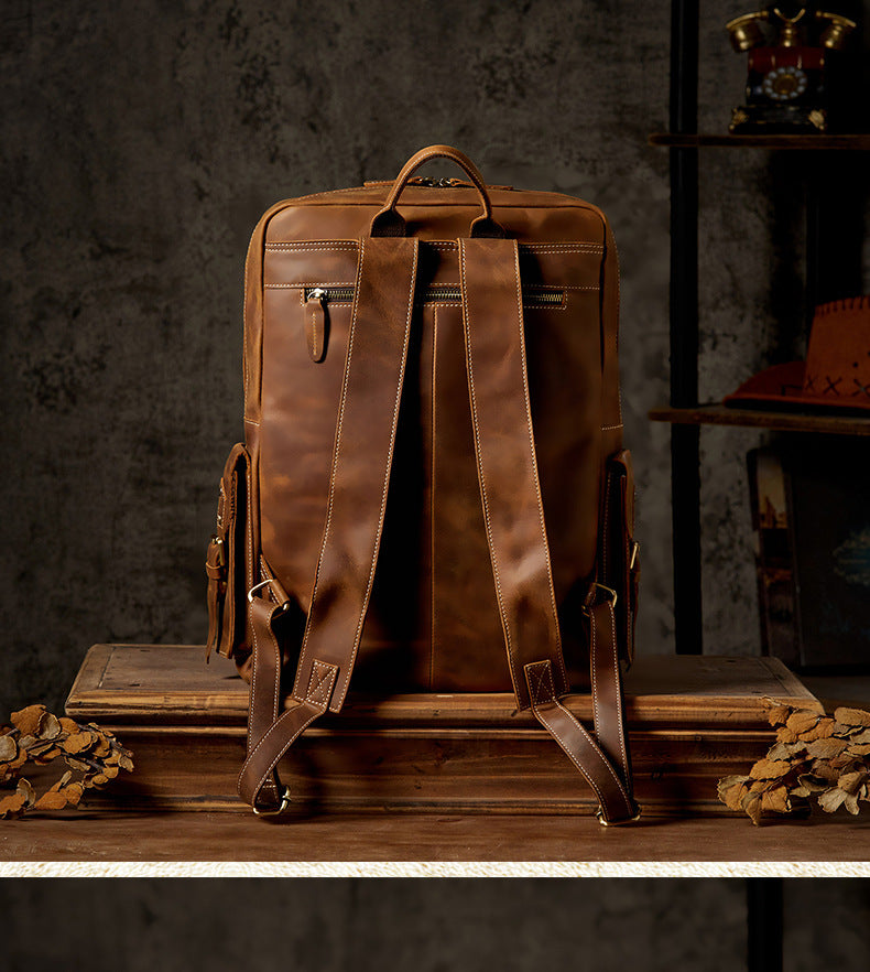 Men's Backpack Handmade Cowhide Genuine Leather Retro Crazy Horse Large Capacity Travel Bag Men's Computer Bag