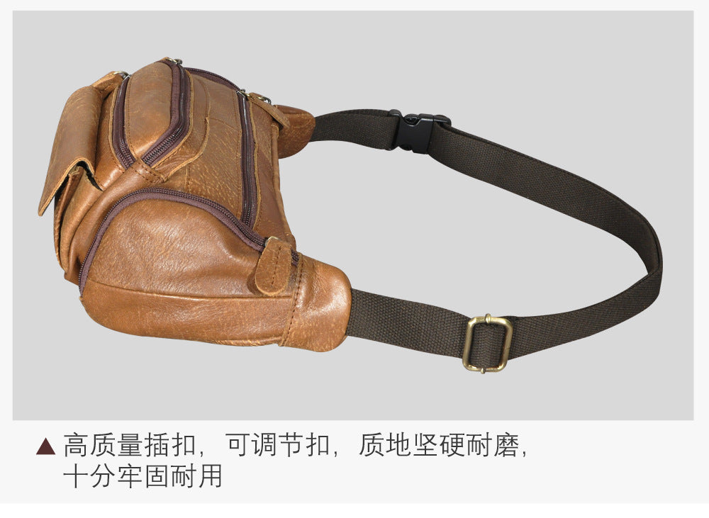 Men's waist pouch cowhide genuine leather fashion retro outdoor bust bag for men