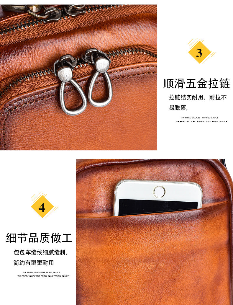 Men's Shoulder Bag Genuine Cowhide Leather Retro Casual Crossbody Bag for Men