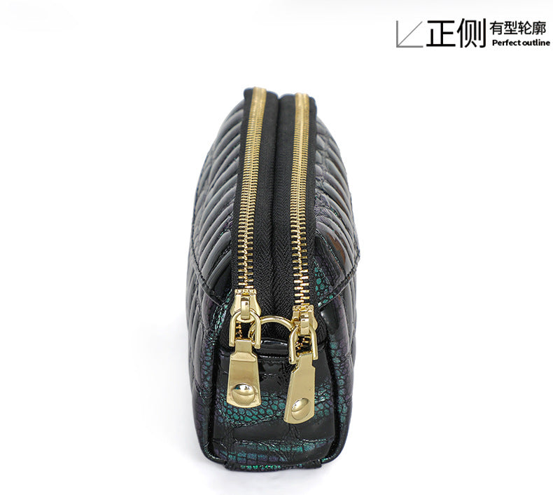 Ladies Handbag Genuine Leather Crocodile Pattern Clutch Bag Temperament Large Capacity Double Zipper Fashion Temperament Shoulder Bag.Pochette
