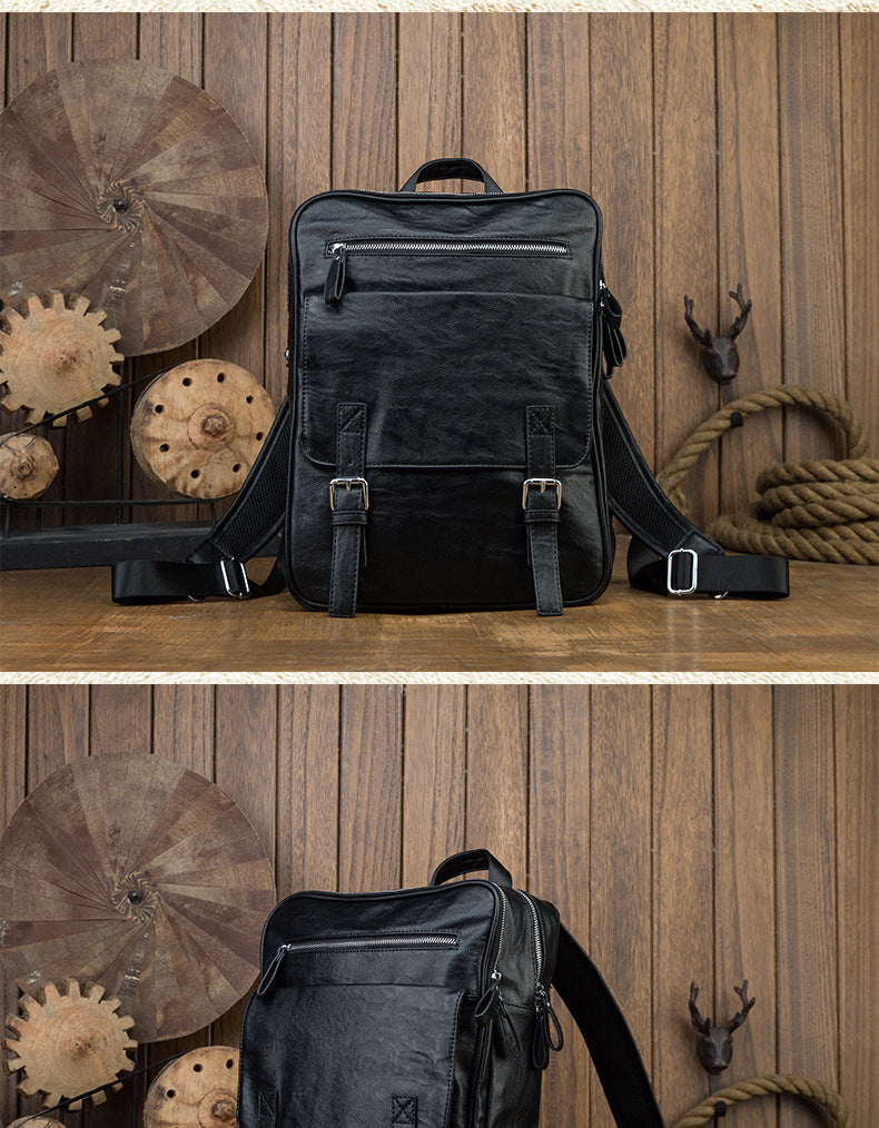 Men's backpack, original handmade cowhide genuine leather, simple casual computer bag, large capacity, travel bag