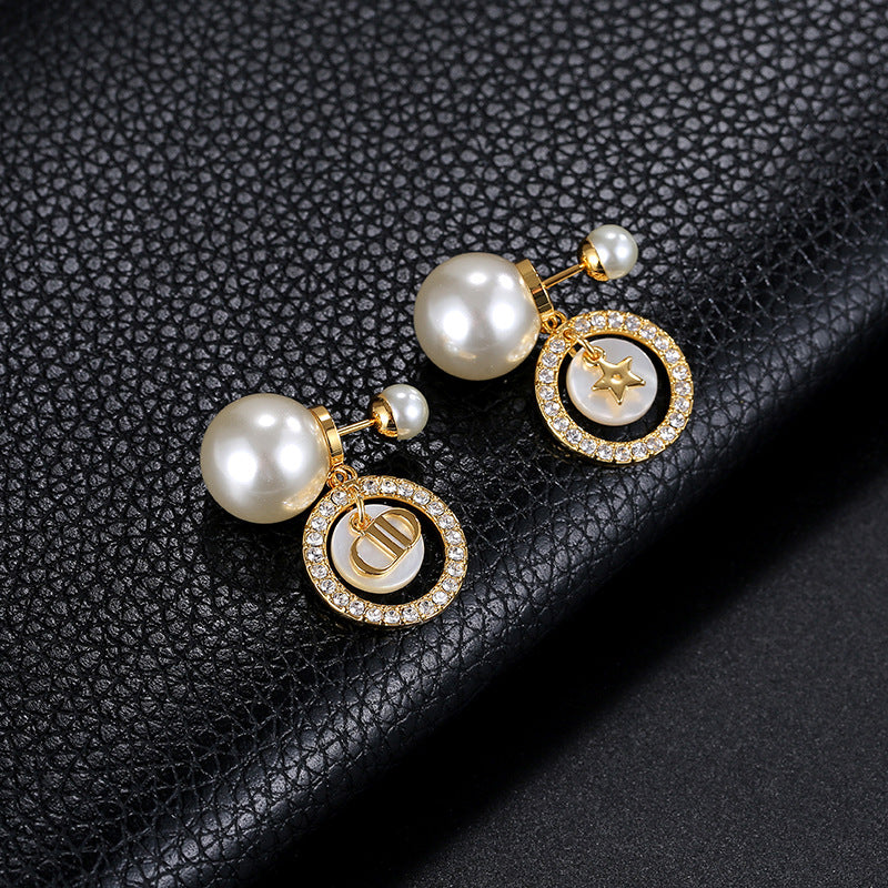 Earrings Large and Small Pearl Seashell Cubic Chassis Earrings That Disdain Luxury