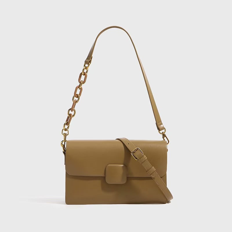 Acrylic chain back luxury genuine leather women's bag trendy fashion diagonal armpit bag shoulder bag.pochette