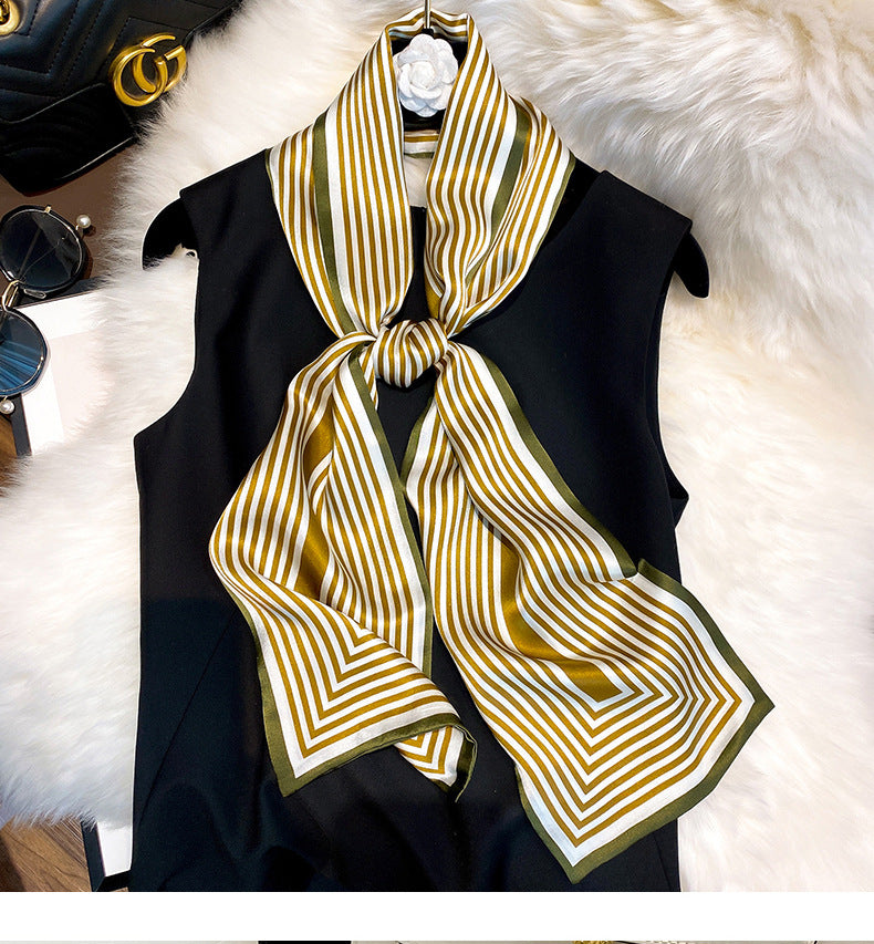 Silk scarf simple temperament vertical striped silk scarf women elongated fashion neck guard scarf