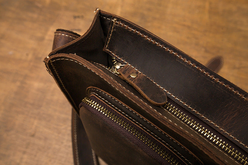 Men's Shoulder Bag Cow Leather Crazy Horse Handmade Retro Fashion Crossbody Bag