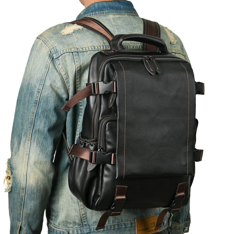 Men's backpack cowhide genuine leather business casual computer bag fashion large capacity travel bag for men