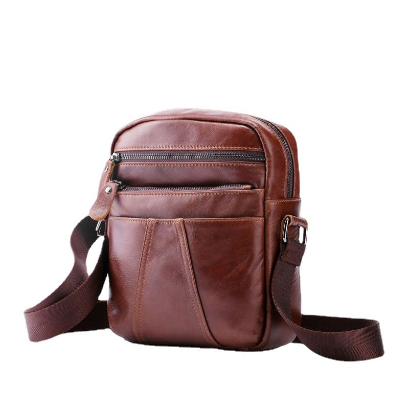 Men's Shoulder Bag Genuine Cowhide Leather Casual Crossbody Bag for Men