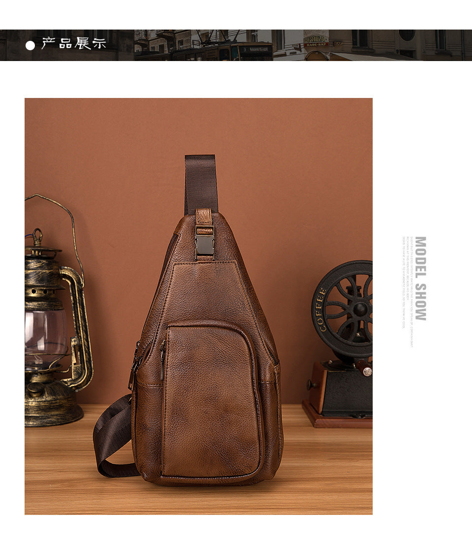 Men's bust bag Genuine cowhide leather retro outdoor versatile crossbody bag for men