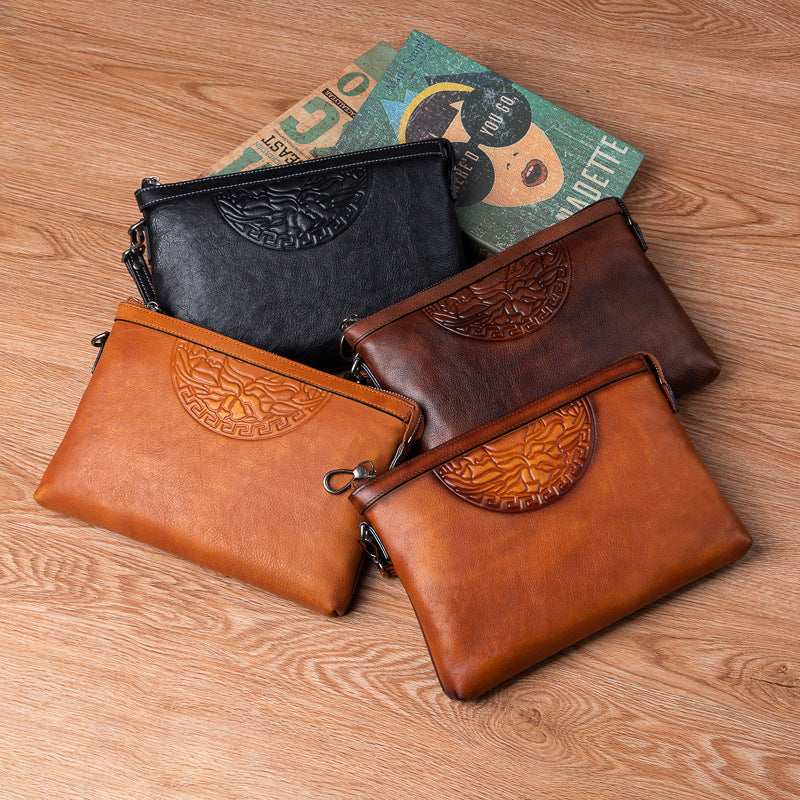 Men's Clutch Bag Genuine Cowhide Leather Retro Casual Men's Handbag