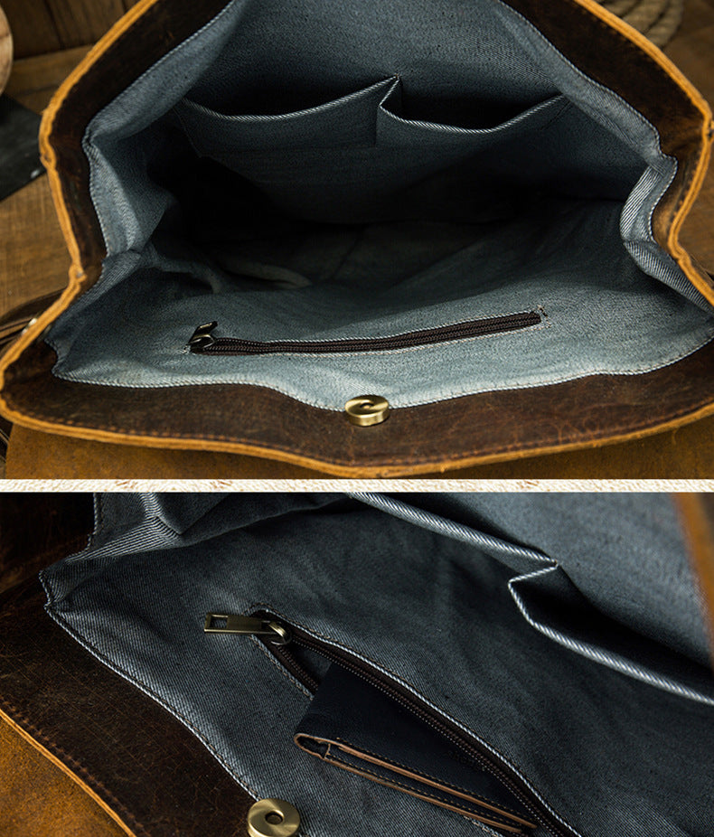 Men's Rucksack Korean Fashion Handmade Cowhide Genuine Leather Crazy Horse Outdoor Travel Bag Casual Computer Bag for Men
