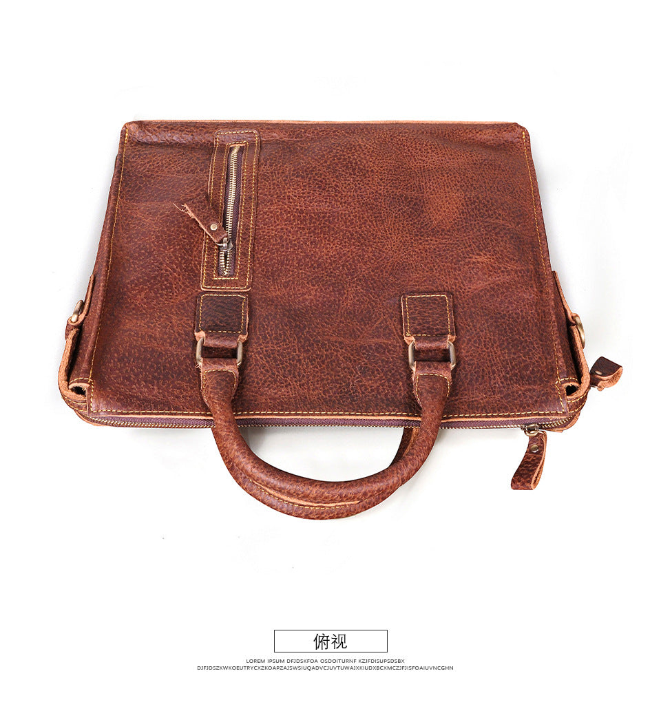 Men's Briefcase Crossbody Bag Cowhide Genuine Leather Retro Shoulder Bag Computer Bag