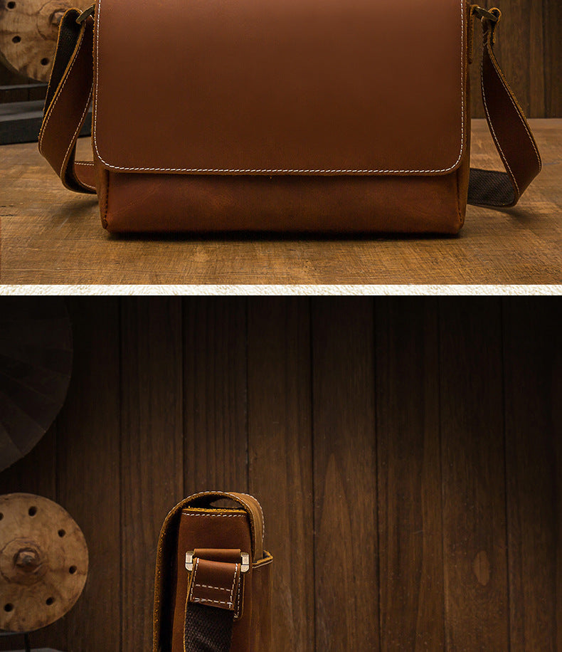 Men's Messenger Bag Handcrafted Genuine Cowhide Leather Shoulder Bag Simple Fashion Unique Crossbody Bag