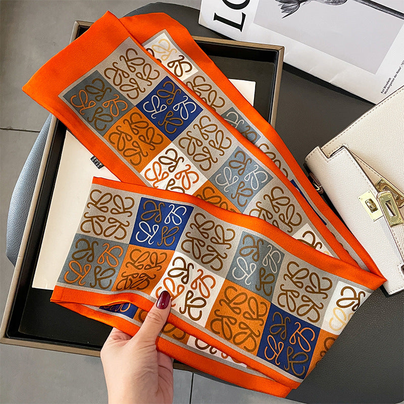Scarf shape mother pattern double-sided double simulation silk scarf women neck guard decoration
